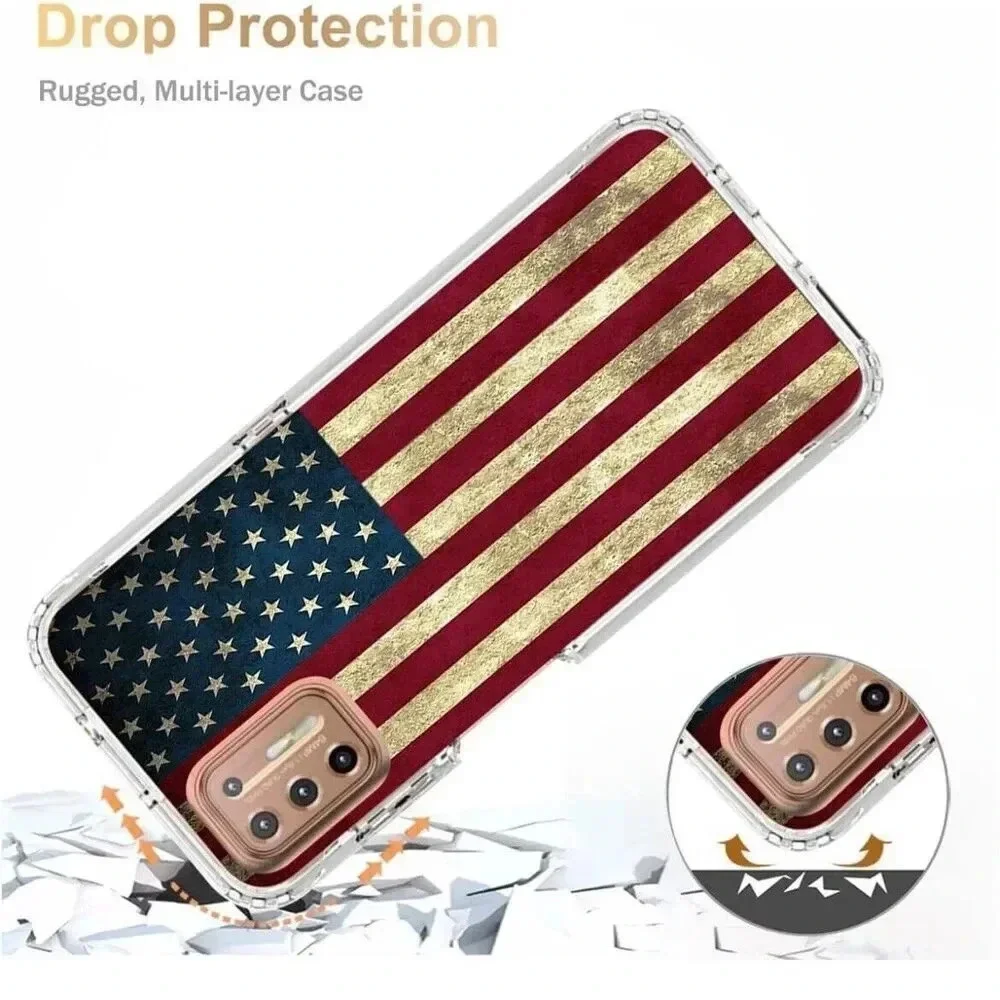 Flag‎ Case For Moto G9 Plus XT2087-1 6.81” With Tempered Glass Screen Protector